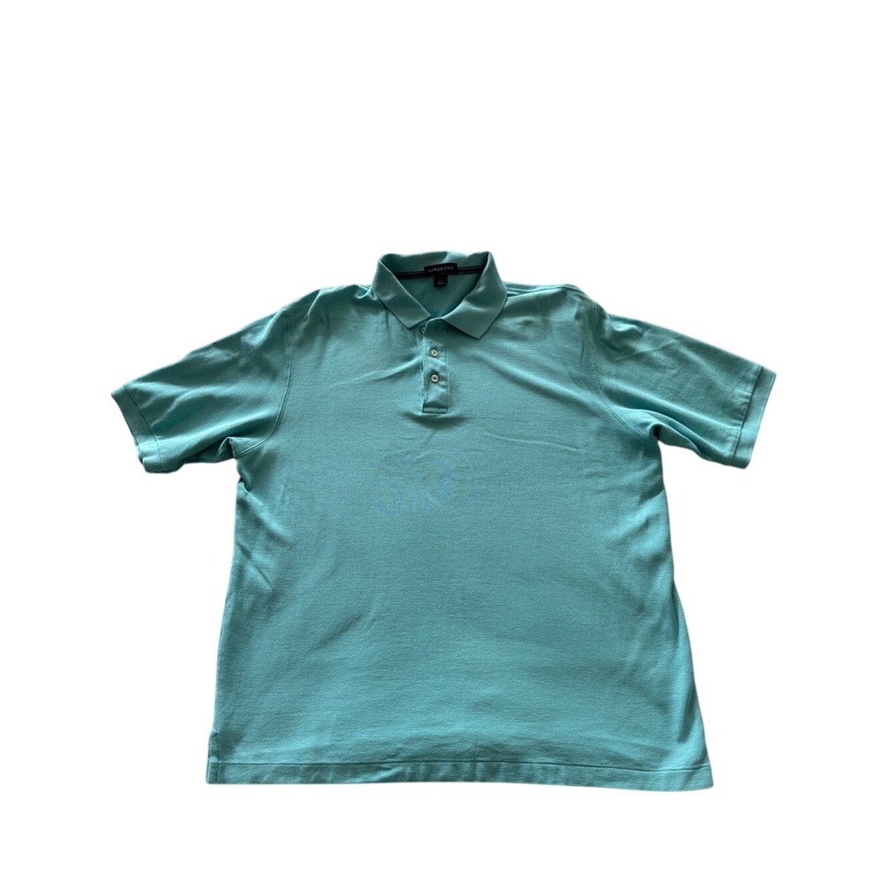 Lands' End Aqua Pique Cotton Polo Shirt Men's Large L 100% Cotton Classic Fit